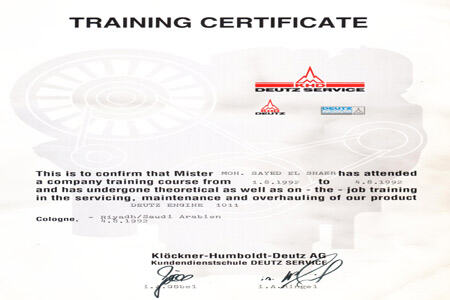 Deutz service training certificate