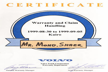 Volvo warranty & claim handling certificate