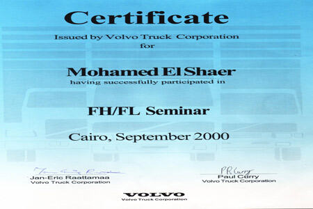 Volvo FH/FL seminar certificate, 2000